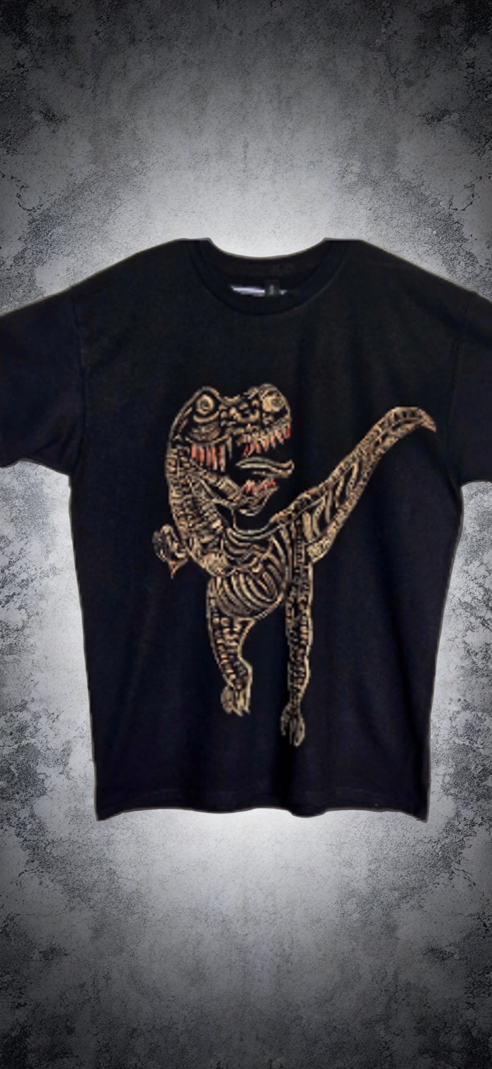 Gildan cotton bleached Dinosaur Skeleton T-shirt L-size