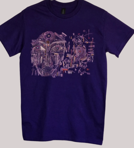 Gildan cotton bleach painting Purple Graphic T-Shirt small size 