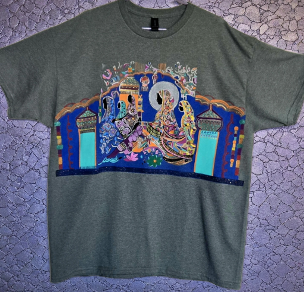Gildan Green T-shirt with mughal Art bleach and fabric paint XL size SOLD 