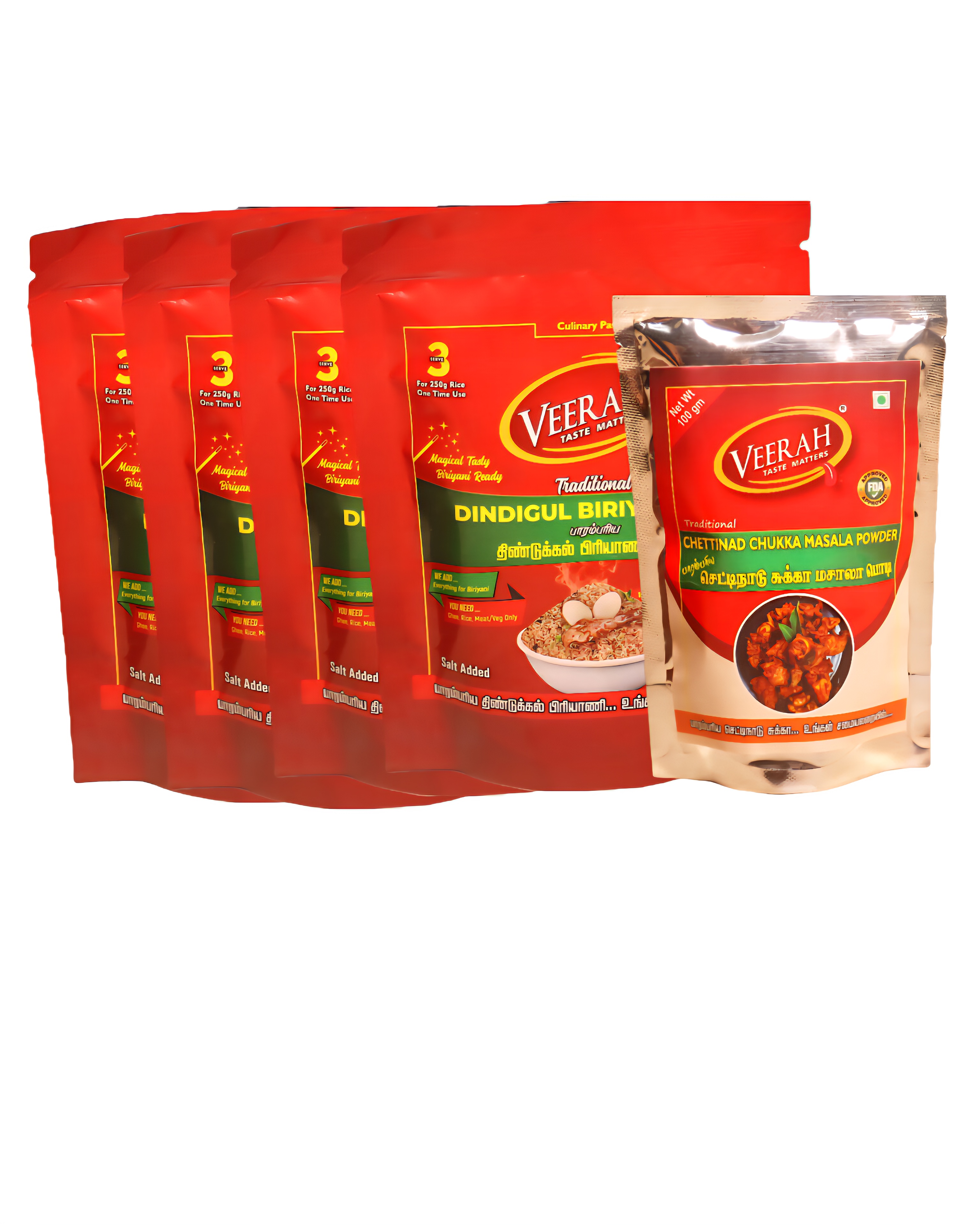 Dindigul Biryani Mix 200g (Pack Of 4) and Chettinadu Chukka Masala Powder 100g (Pack Of 1)