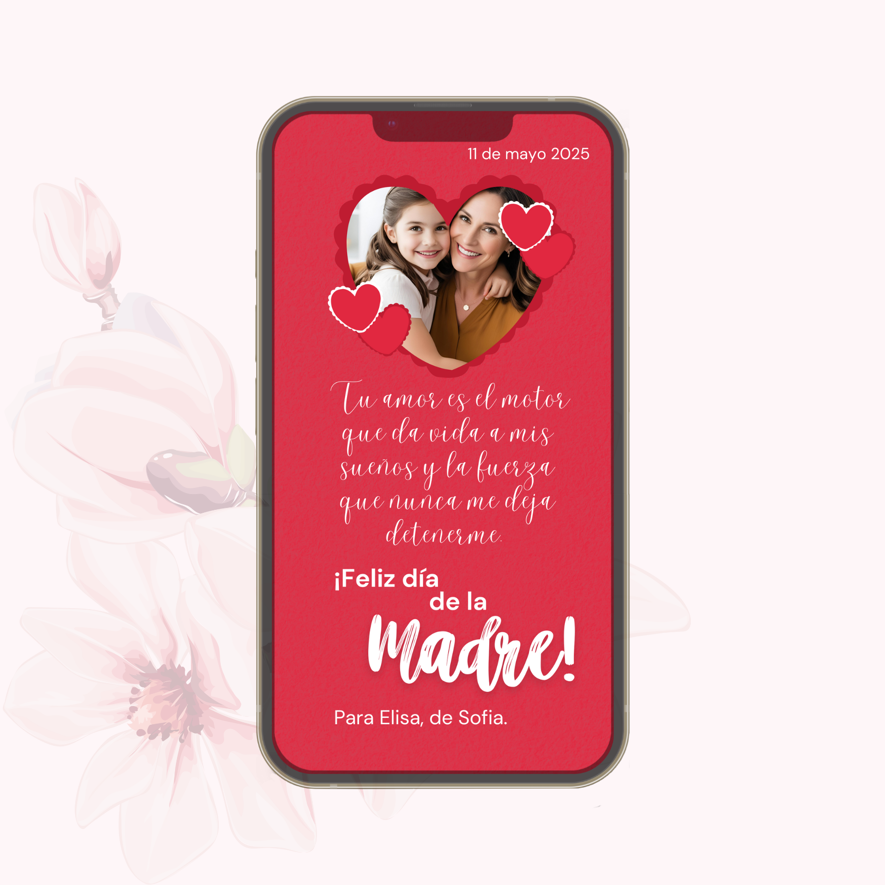 Tarjeta corazones rojos Día de la Madre Dinámica