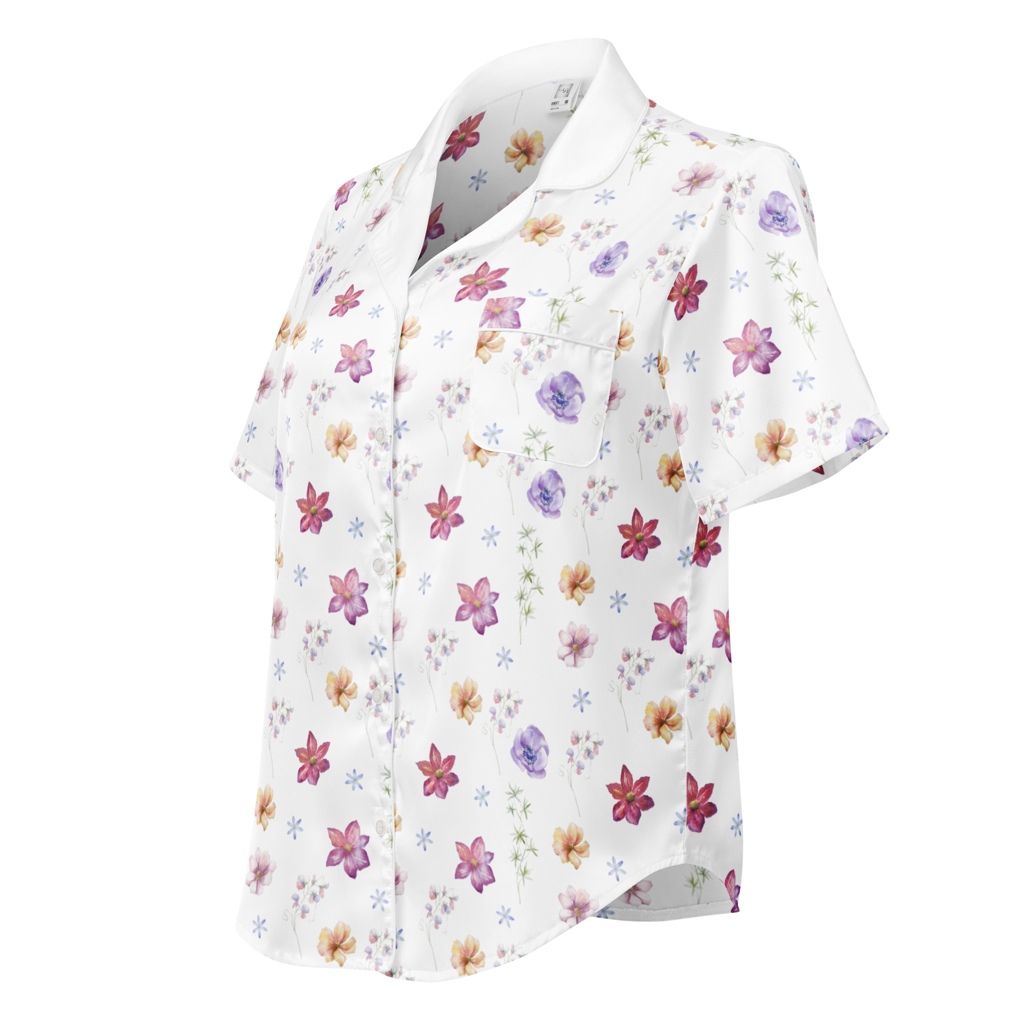 Sunlit Blooms Women’s Short Sleeve Pajama Top, 100% Polyester, Luxurious, silky-feel fabric
