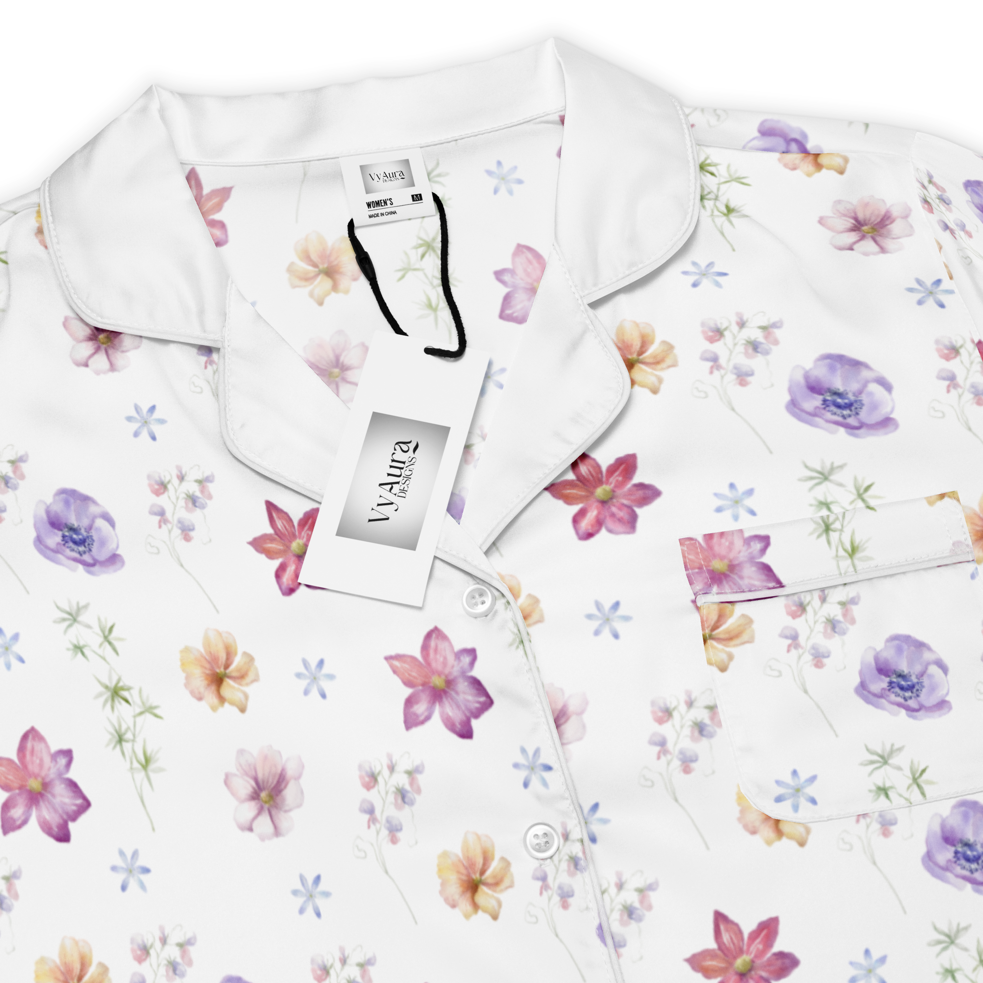Sunlit Blooms Women’s Short Sleeve Pajama Top, 100% Polyester, Luxurious, silky-feel fabric