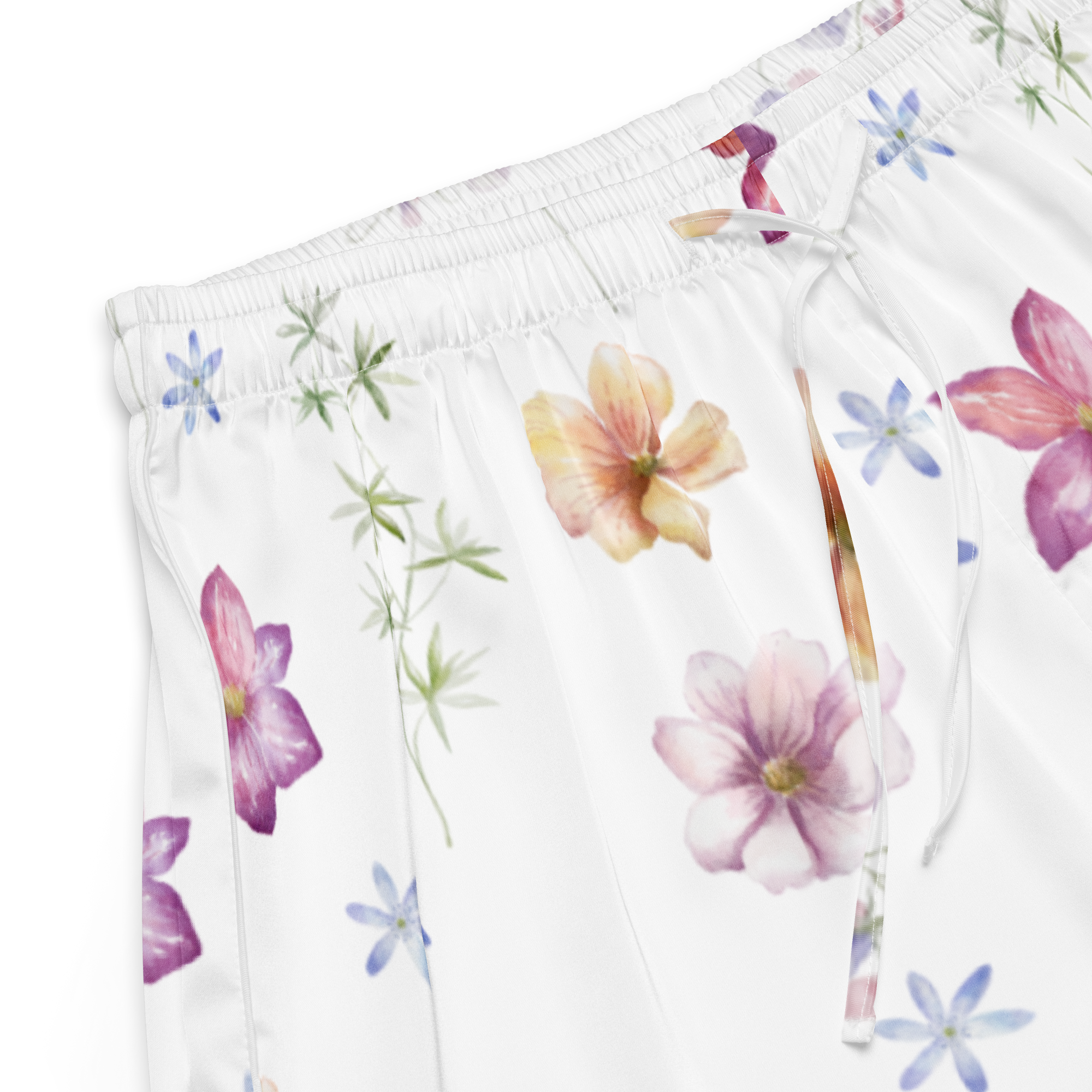 Sunlit Bloom Women’s Pajama Shorts, 100% Polyester, Relaxed fit with adjustable drawstrings
