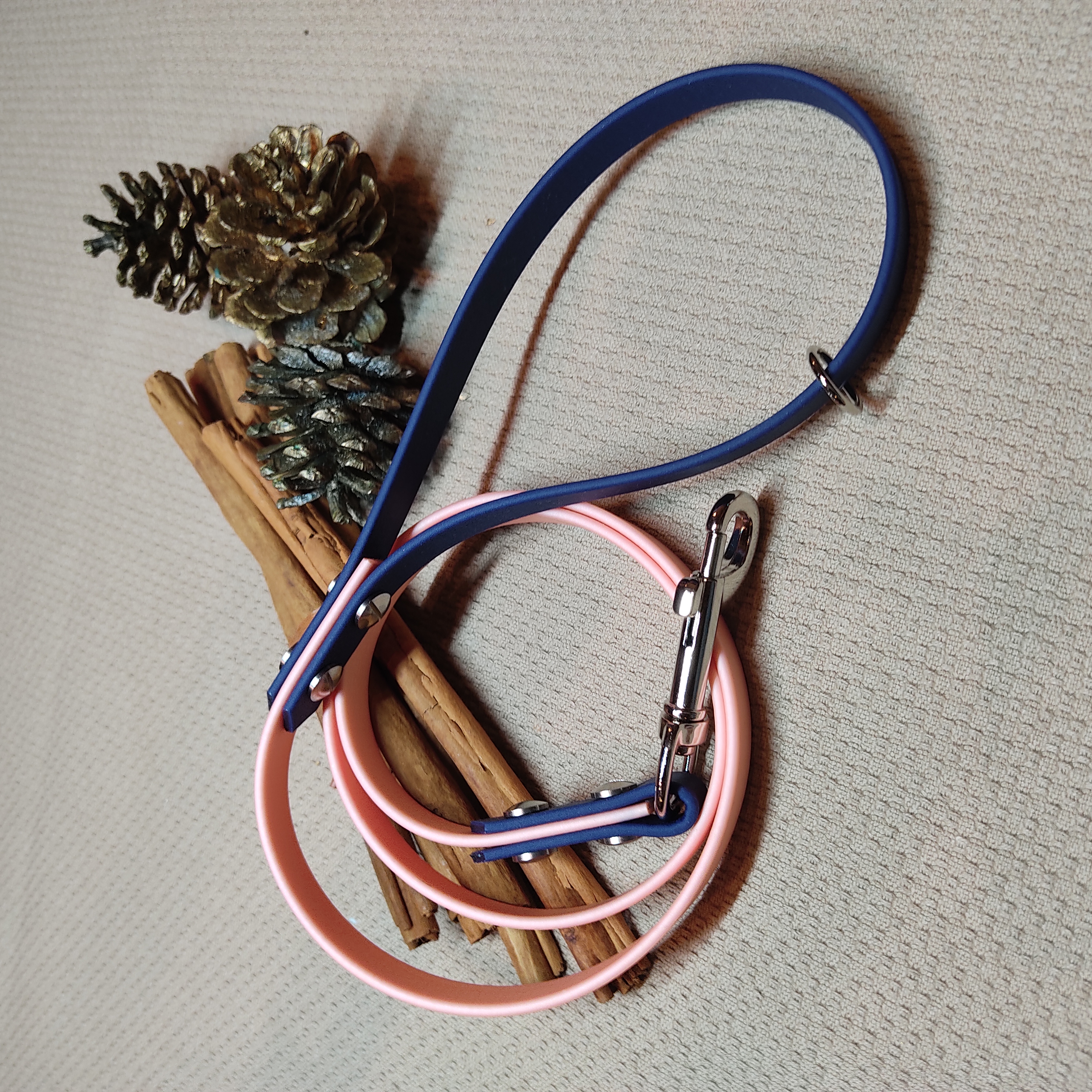 Laisse Bicolore Bleu Navy & Rose Gold