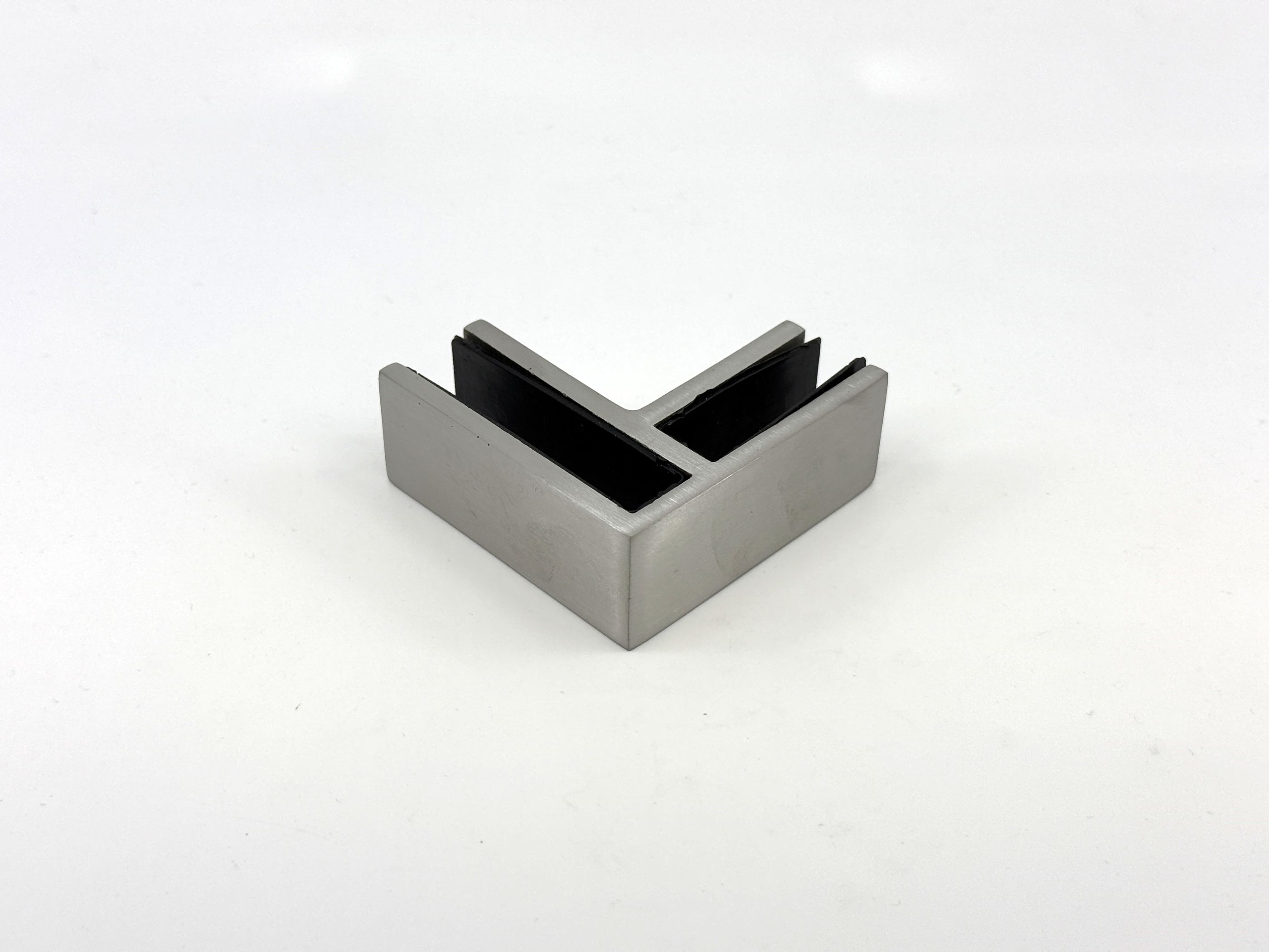 Jonction 90 degrés en acier inox pour clôtures de verre 12mm