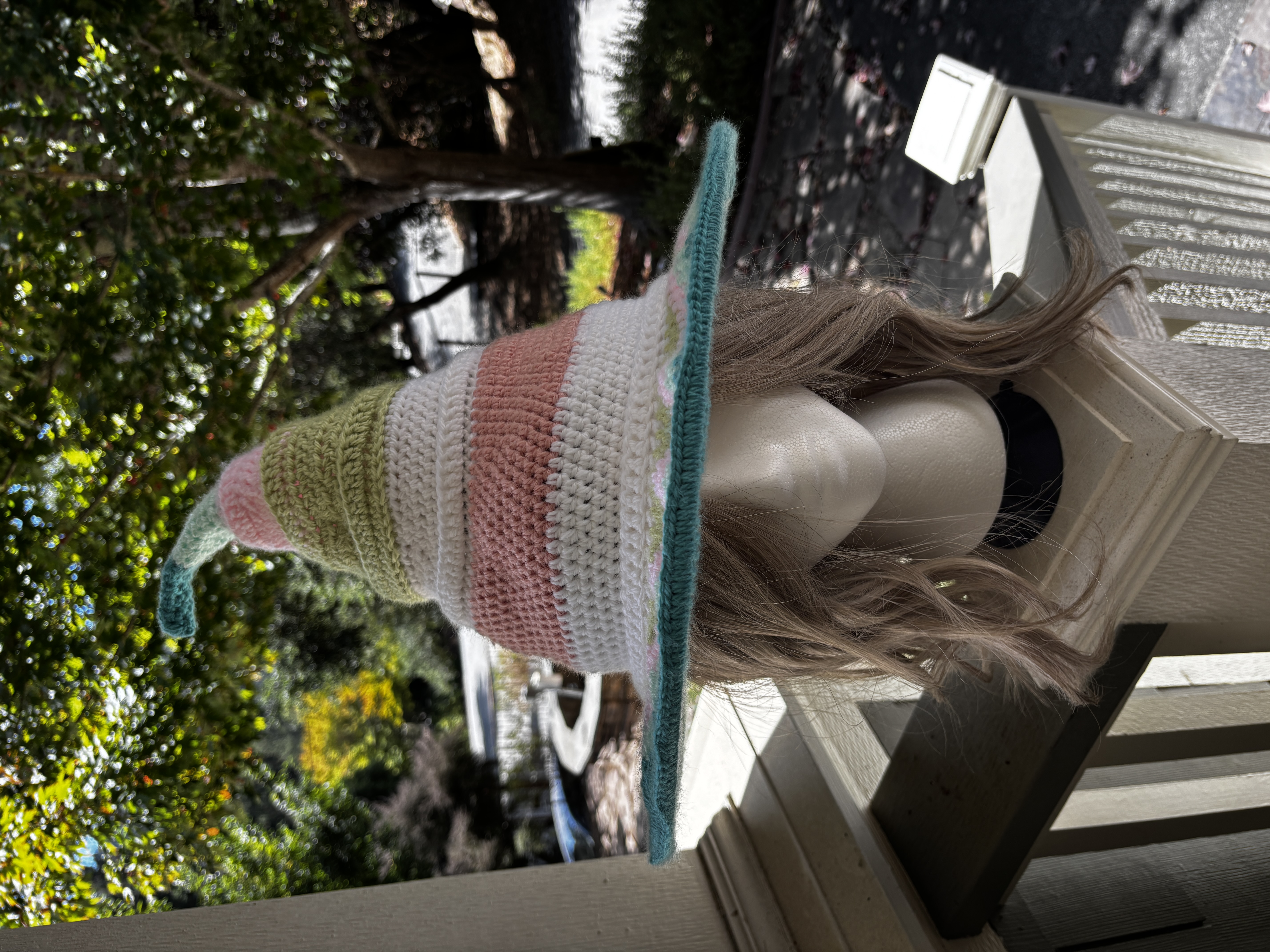 Whimsical Pastel Crocheted Witch’s Hat With Crystal Dangle