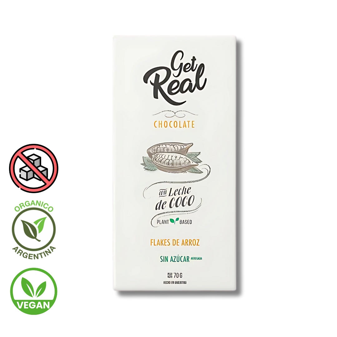 Chocolate con Leche de Coco y Flakes de Arroz x 70g - Get Real