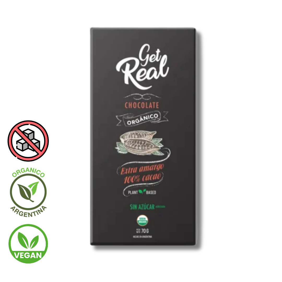 Chocolate Amargo 100% Sin Azucar Agregada x 70g - Get Real