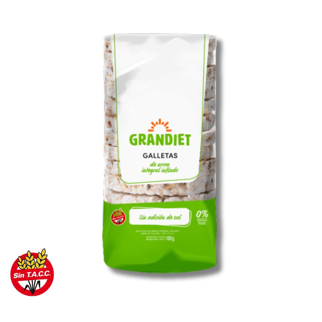 Galletas de Arroz Integral Inflado sin Sal x 100g - Grandiet