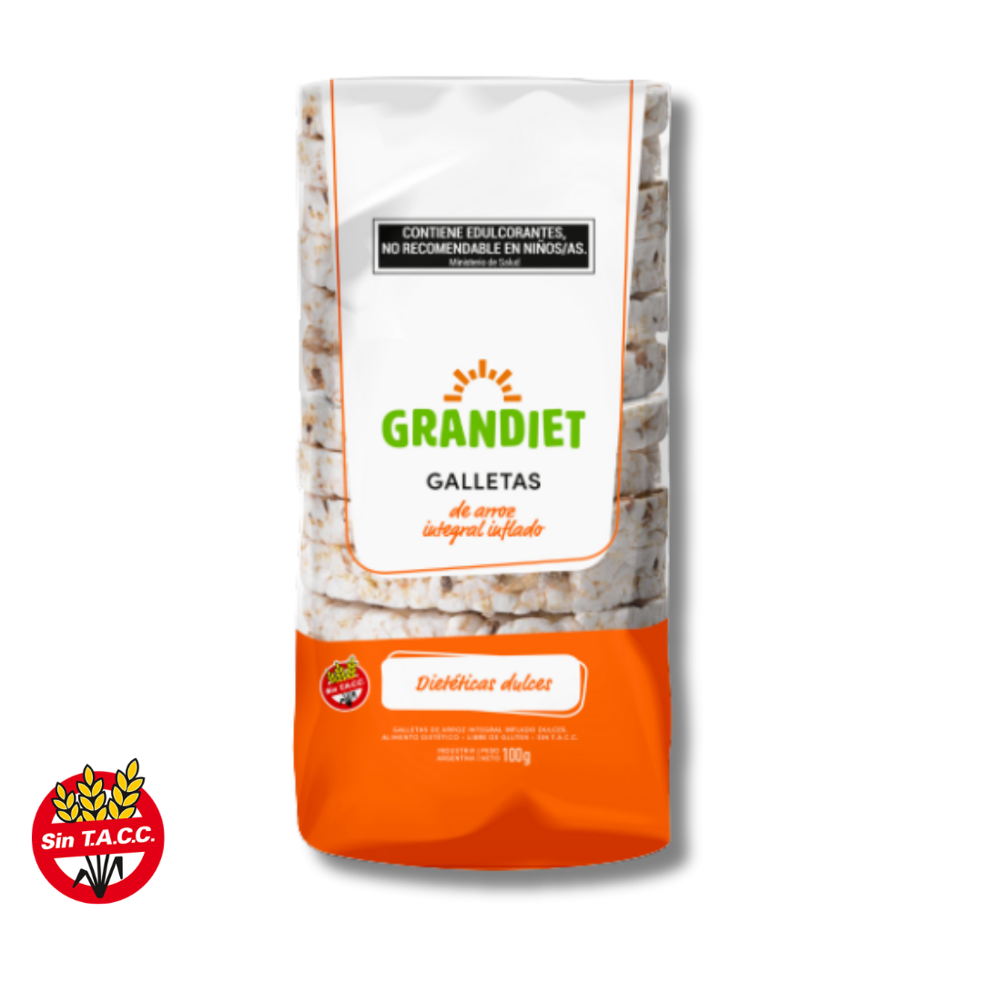 Galletas de Arroz Integral Inflado Dieteticas Dulces x 100g - Grandiet
