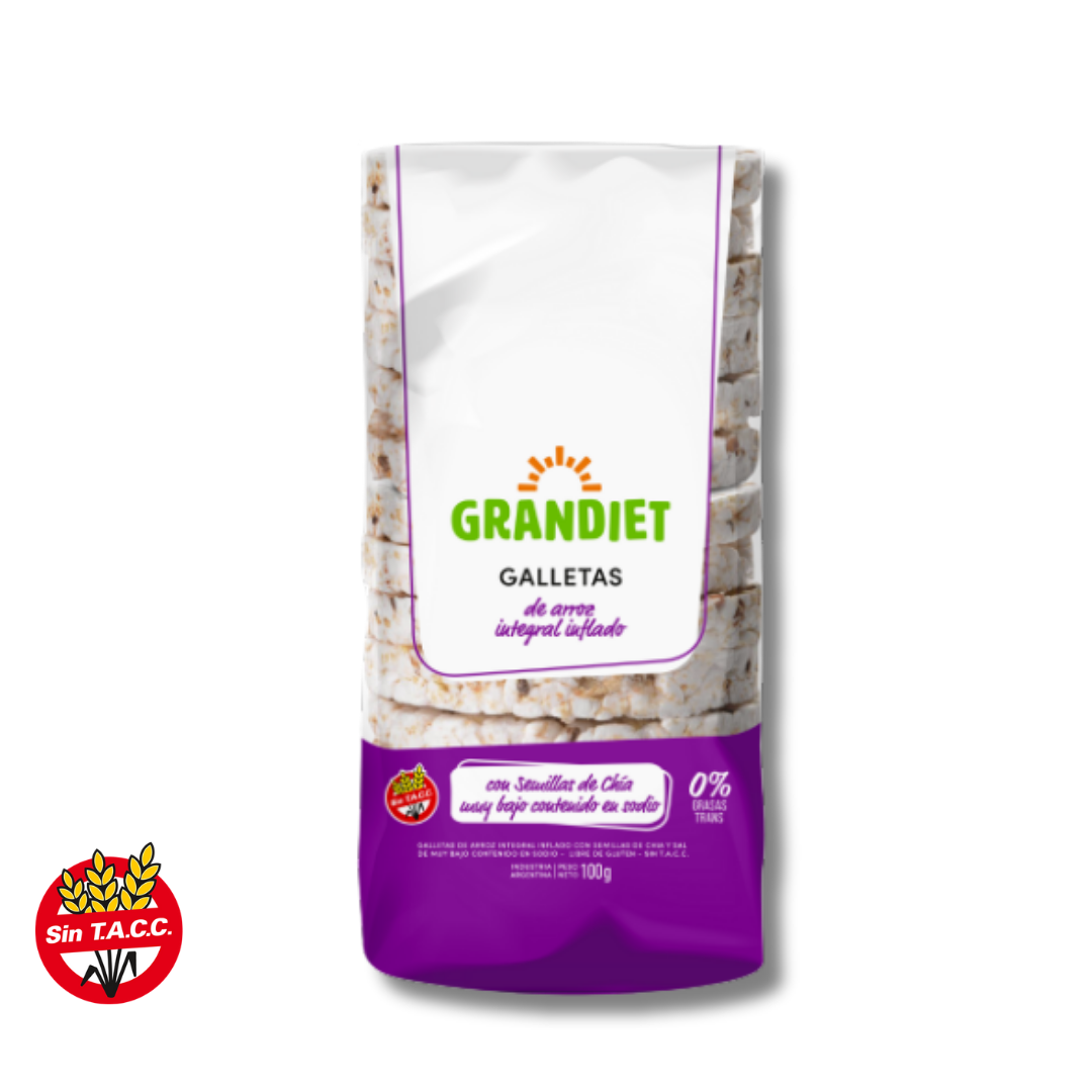 Galletas de Arroz Integral Inflado con Semillas de Chia x 100g - Grandiet