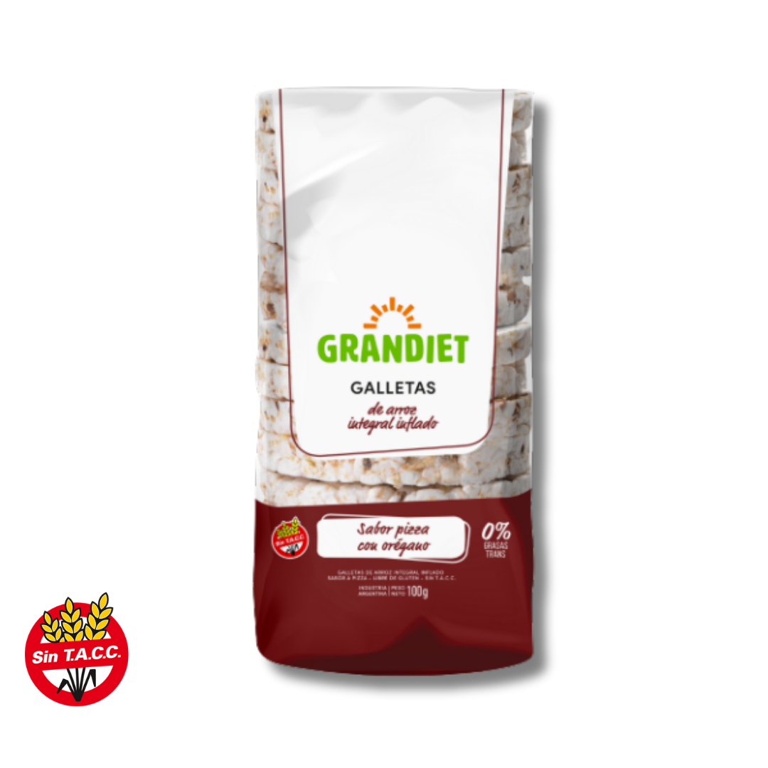 Galletas de Arroz Integral Inflado Sabor Pizza con Oregano x 100g - Grandiet