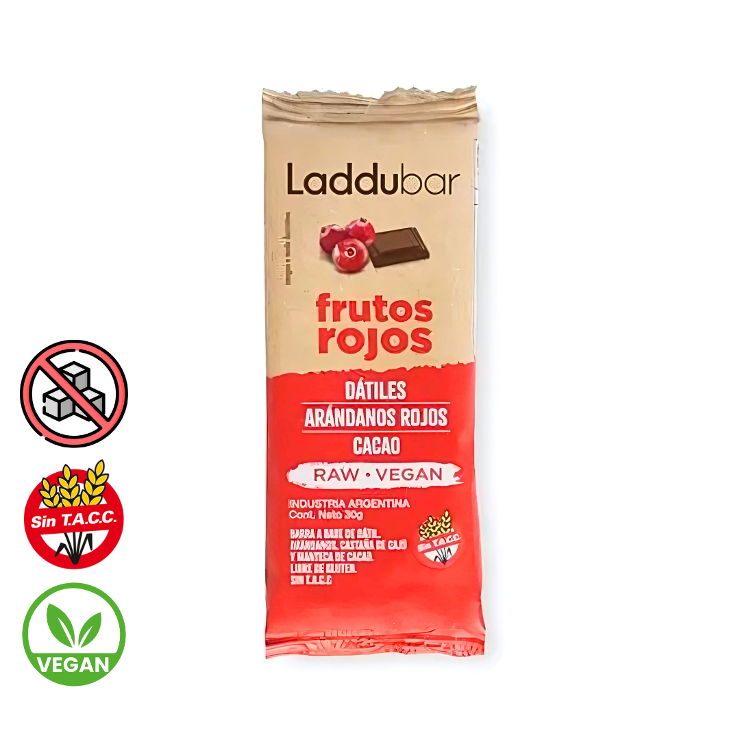 Barrita de Frutos Rojos, Arandanos Rojos y Cacao x 30g - Laddubar