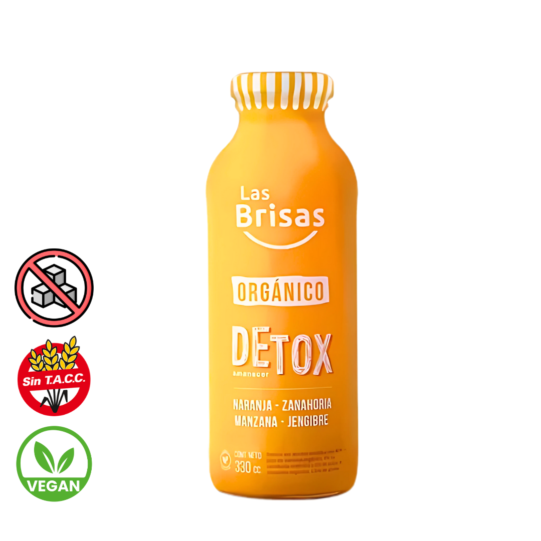 Jugo Detox Organico Naranja, Zanahoria, Manzana y Jengibre x 330ml - Las Brisas