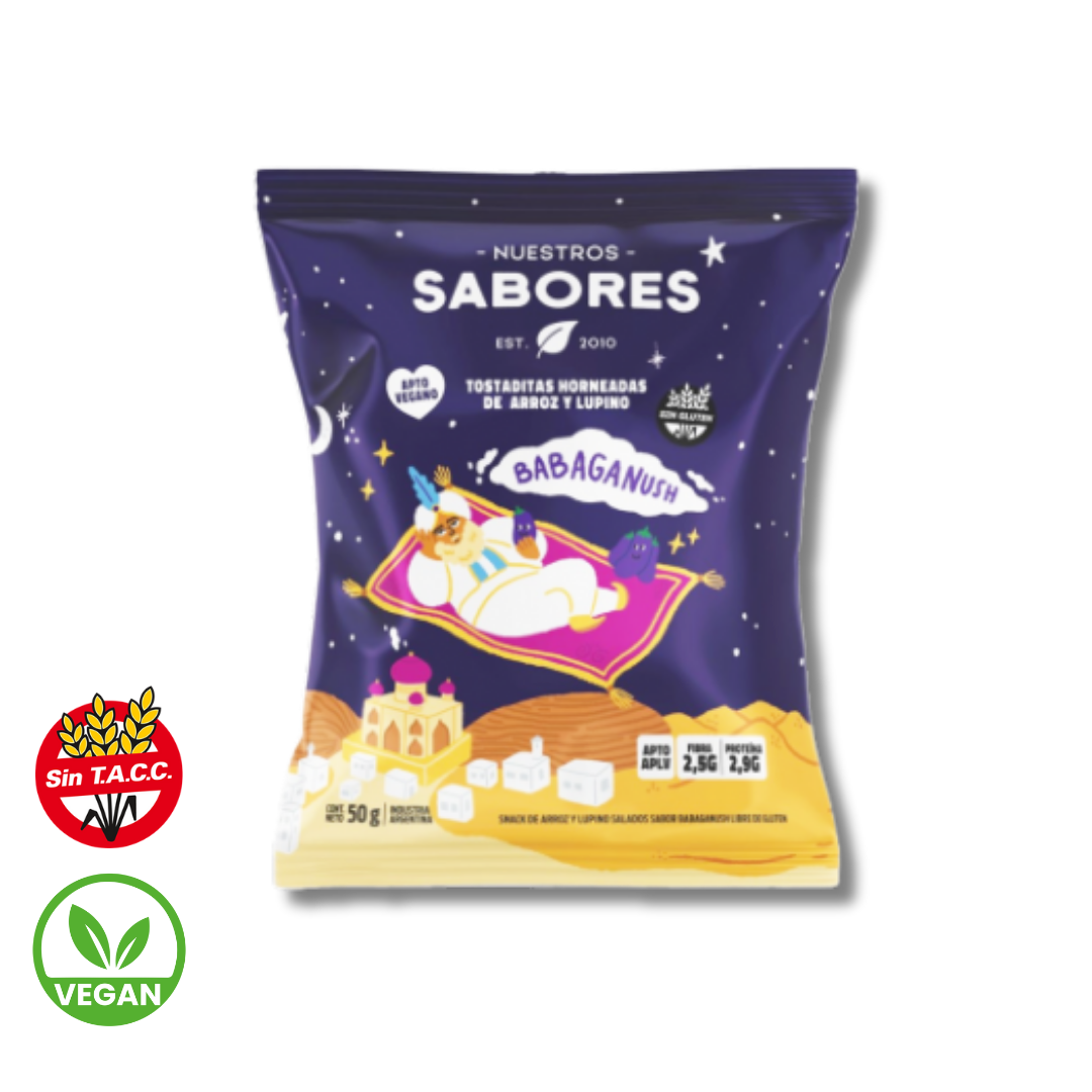 Tostadas de Arroz y Lupino sabor Babaganush x 50g - Nuestros Sabores