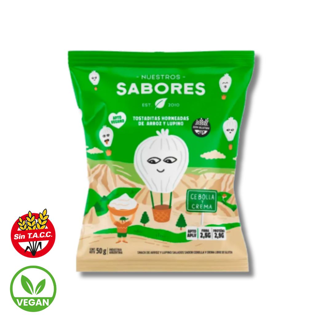 Tostadas de Arroz y Lupino sabor Cebolla y Crema x 50g - Nuestros Sabores