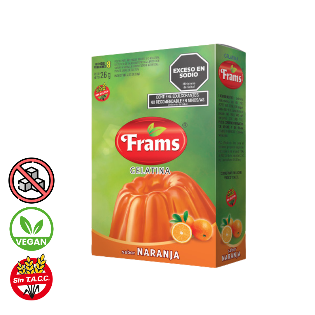 Gelatina s/Azucar Sabor Naranja x 26gr - Frams