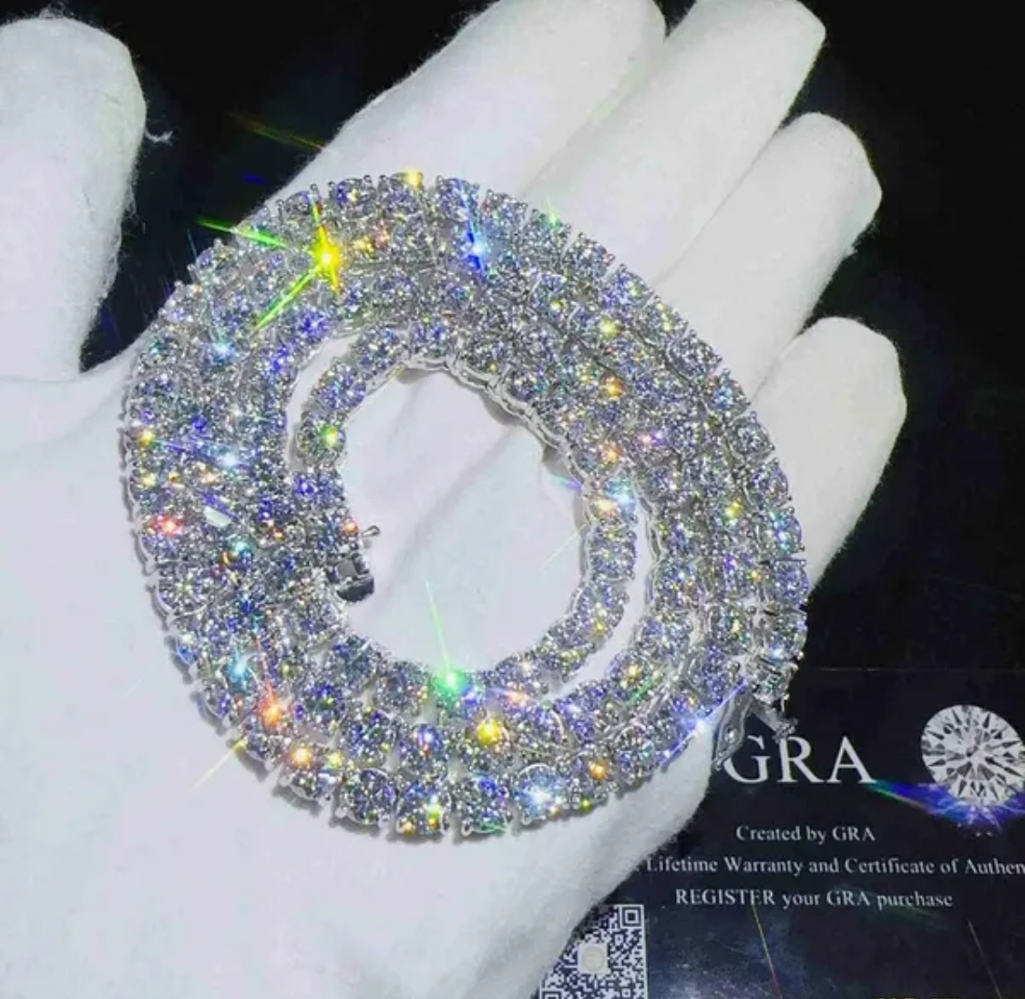 5MM MOISSANITE TENNIS CHAIN - 925 SILVER - D COLOUR - FLAWLESS 