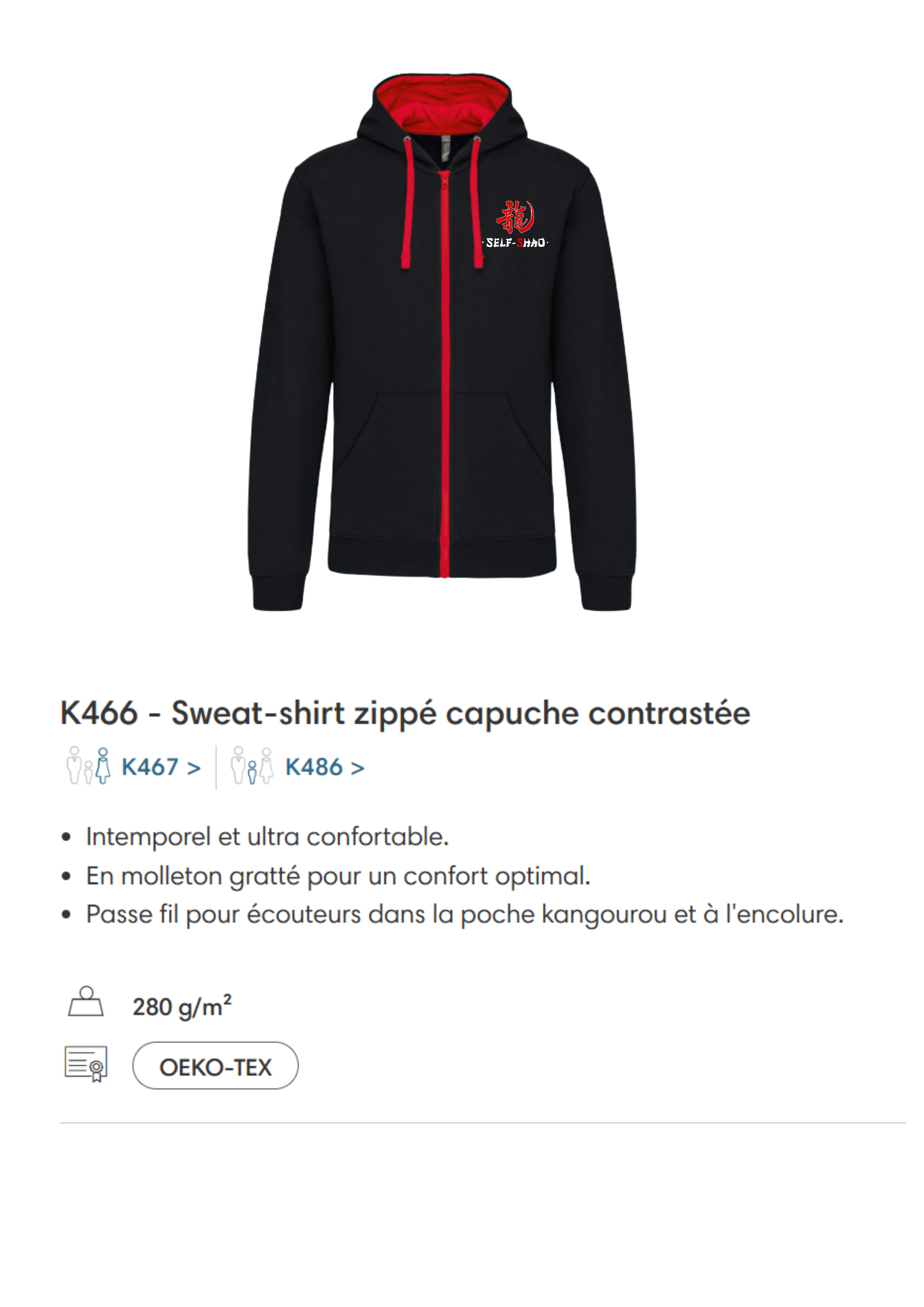 Veste zippée Shao Black and red