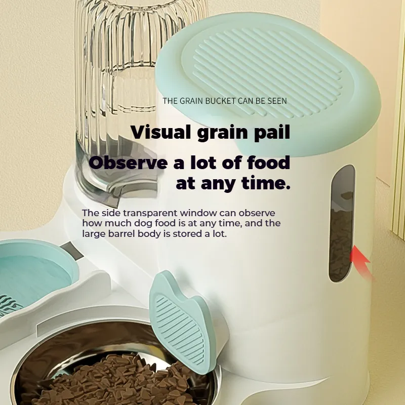 2 in 1 pet food dispenser with stainless steel bowl
