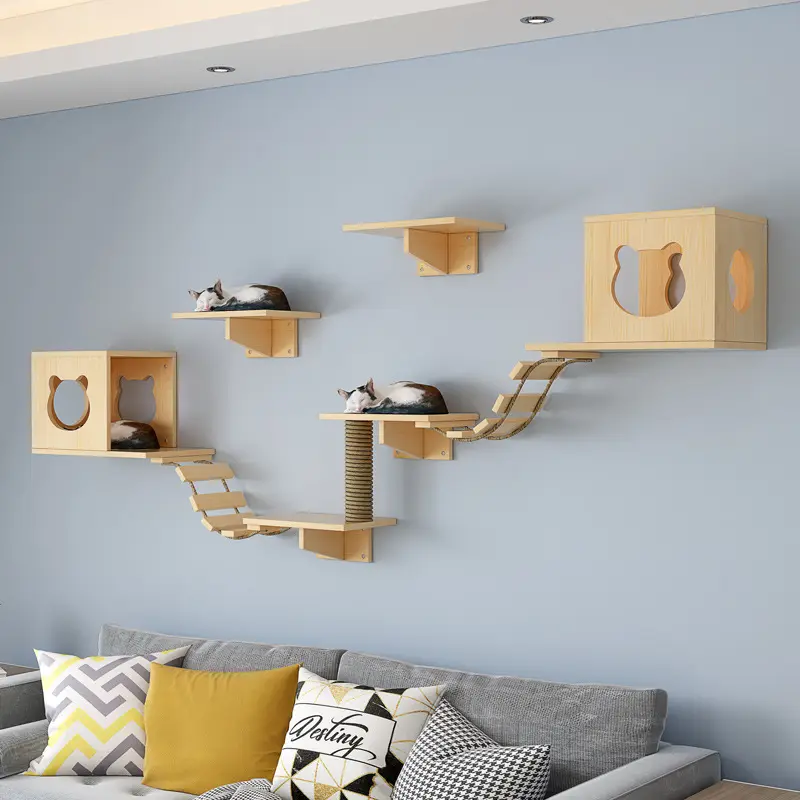 Wall-mounted Wooden Cat Playground