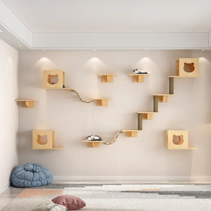 Wall-mounted Wooden Cat Playground