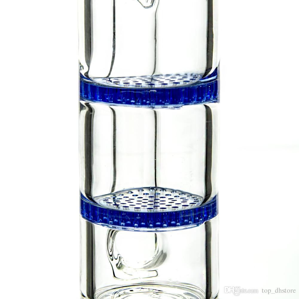 12inch Tall Straight Tube Triple Honeycomb Perc Water Pipes Dry Herb Bowl Bongs 18.8mm Female Joint 