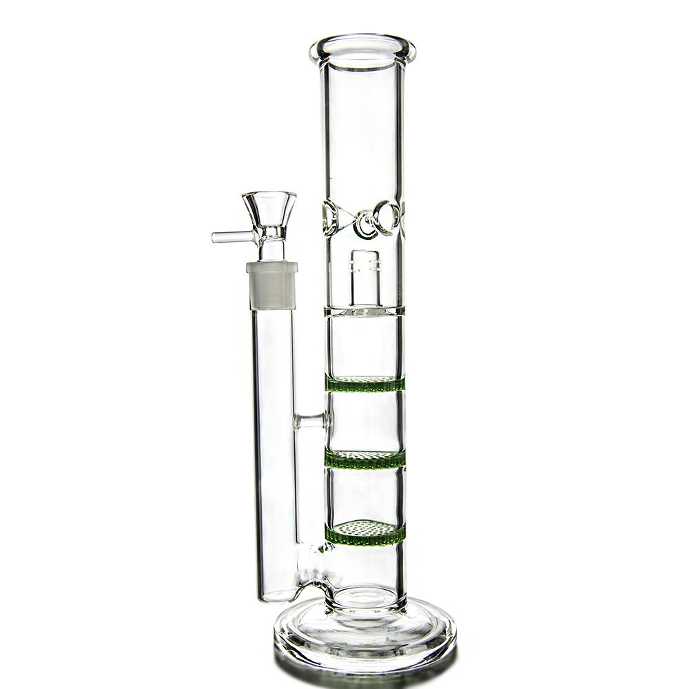 12inch Tall Straight Tube Triple Honeycomb Perc Water Pipes Dry Herb Bowl Bongs 18.8mm Female Joint 