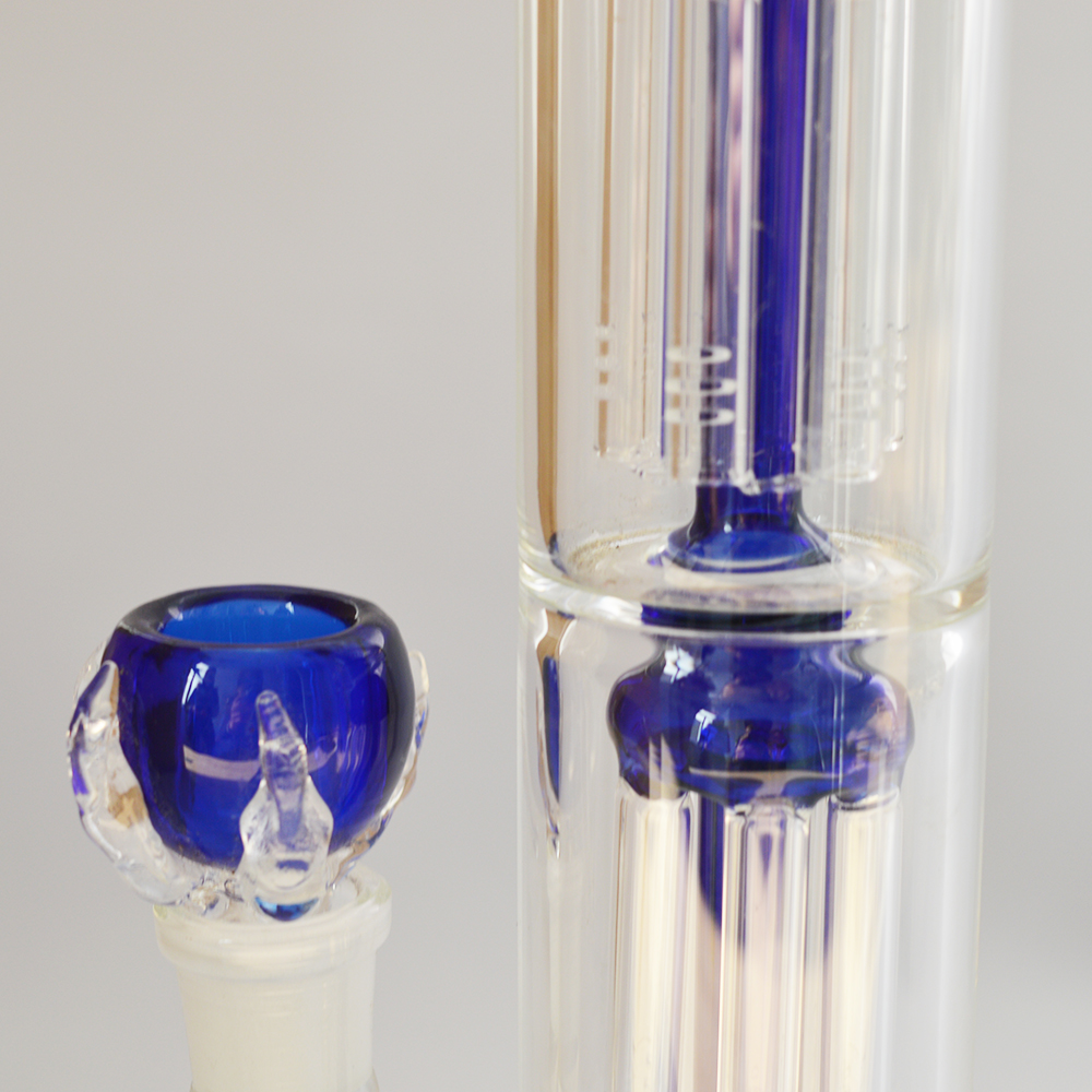 16" Tall Premium Blue Glass Bong Pipe with Double Tree Dome