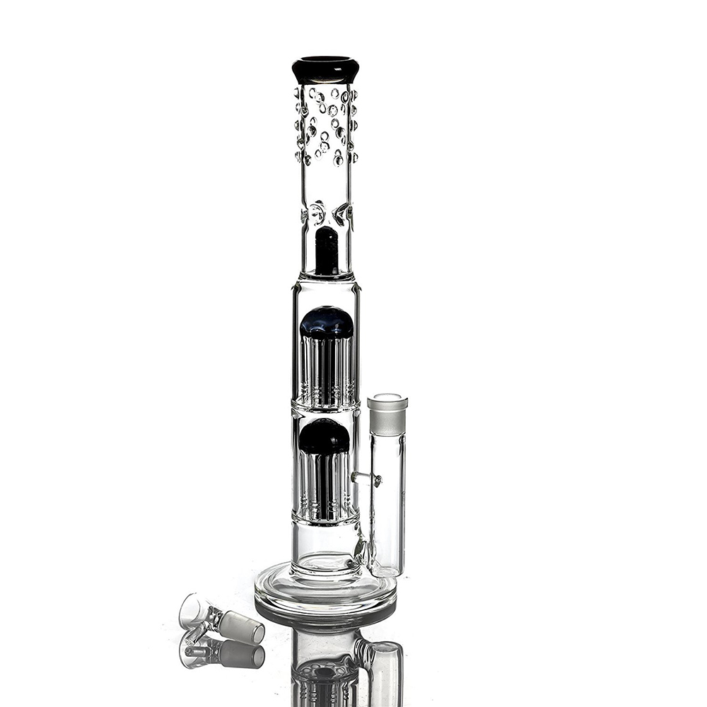 16" Handmade Straight Tube Glass Bong Pipe with Percolator Recycler