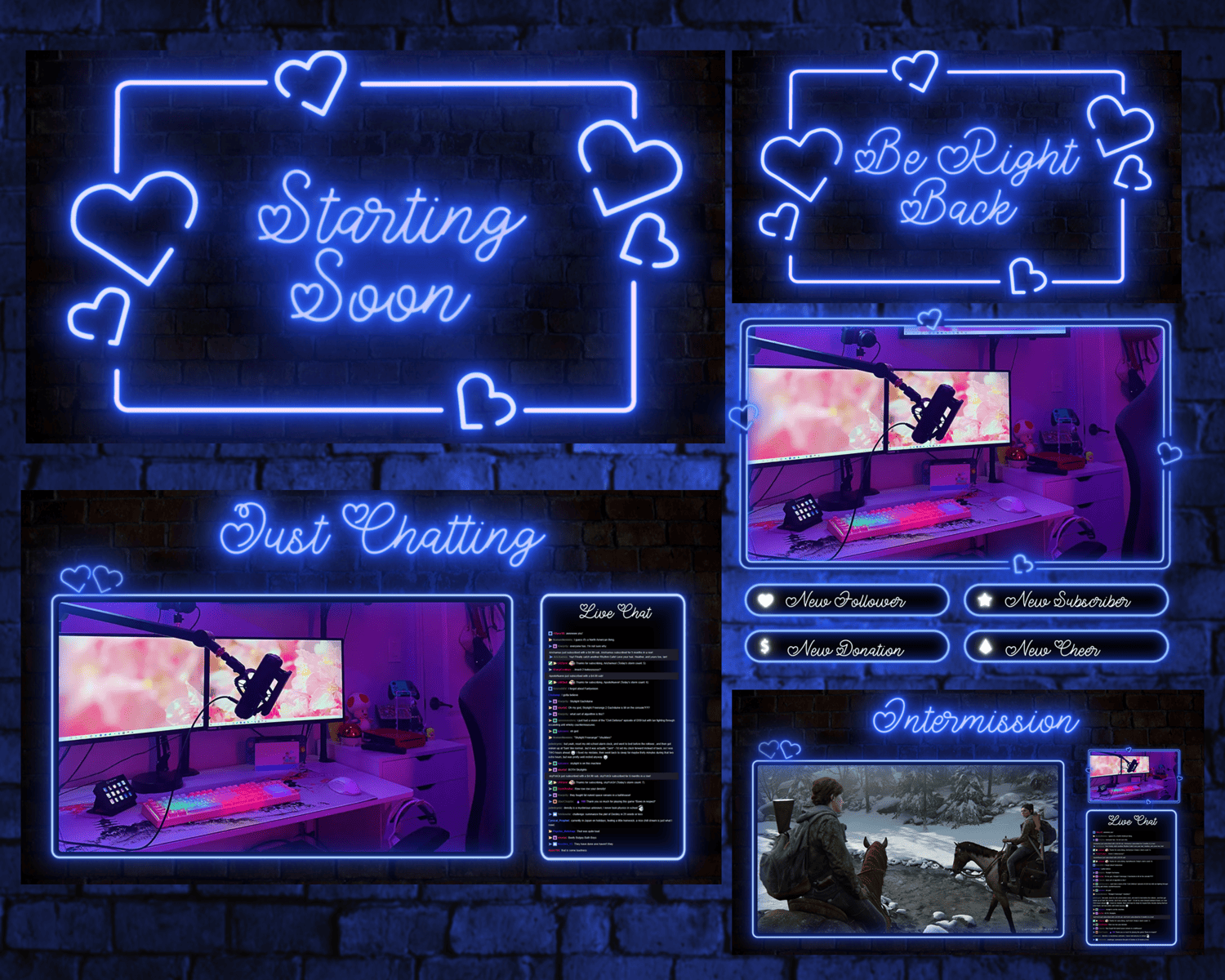 Valentine Neon Blue Overlay for Twitch – Stylish & Animated Love Theme