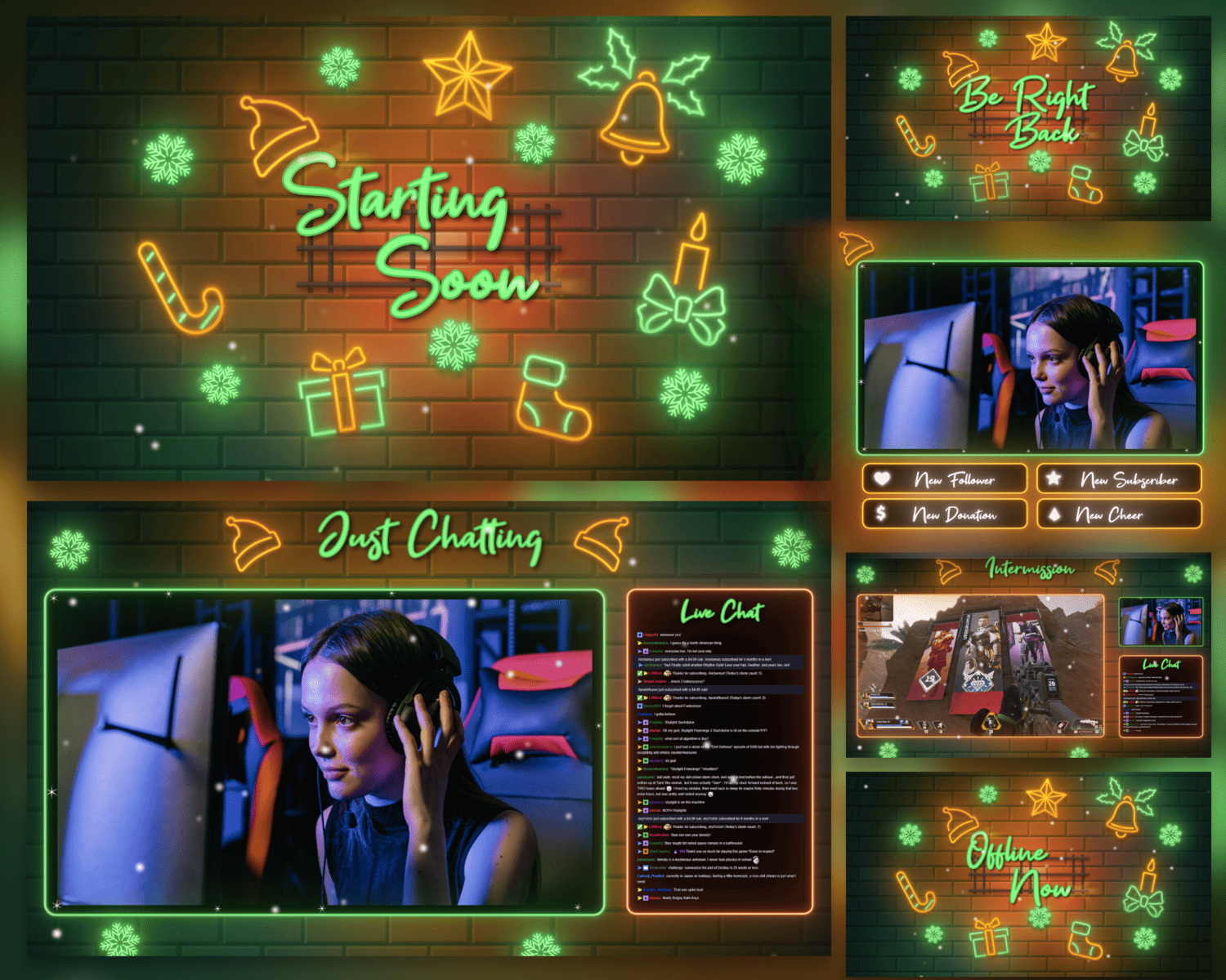 Green and Orange Christmas Stream Overlay – Festive, Lively, Vibrant Template for Twitch, OBS & Youtube