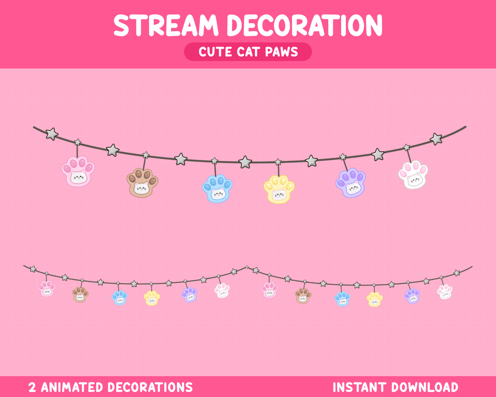 Cute Cat Paw Strings Stream Overlay – Animated Overlay for OBS & Twitch