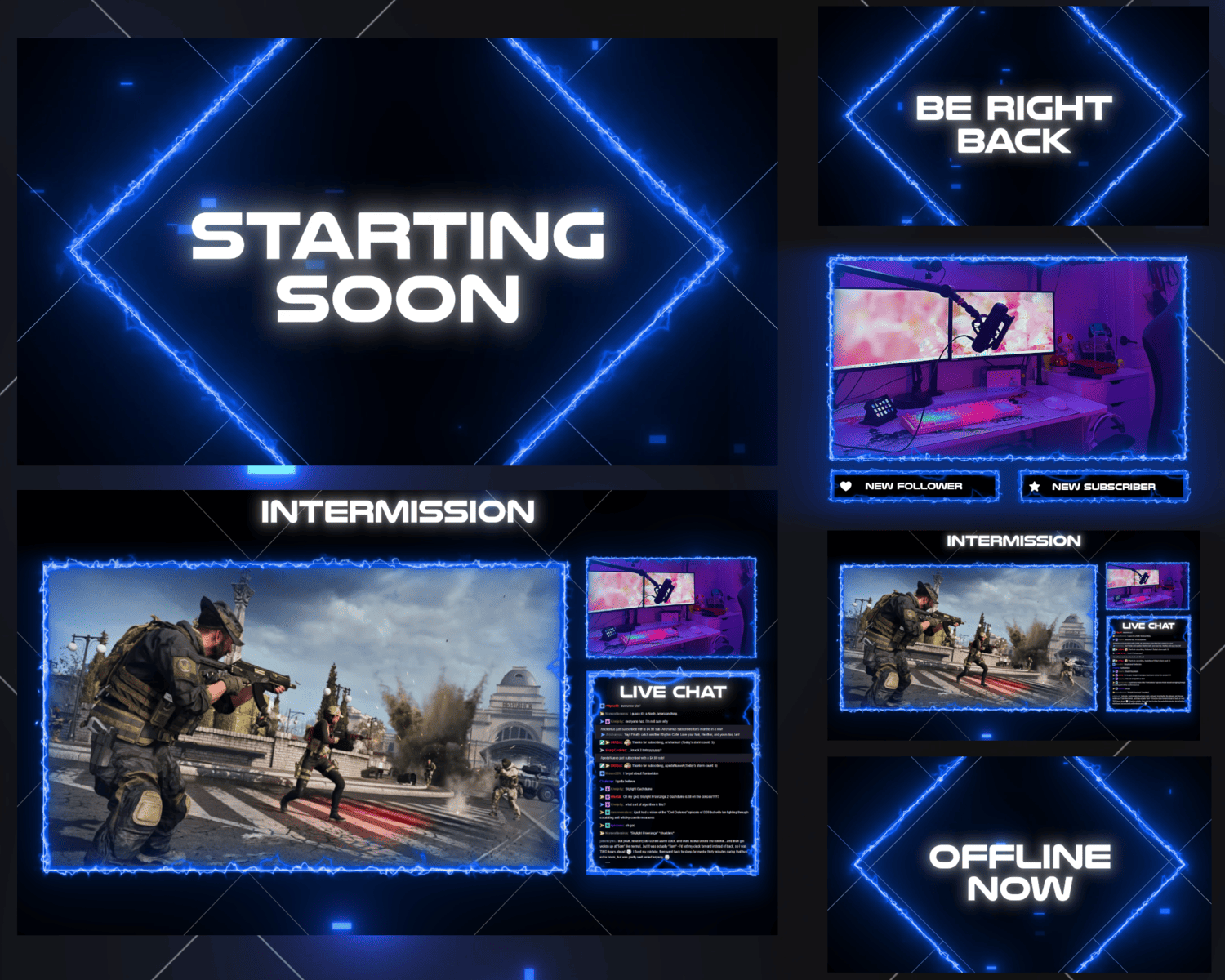 Neon Glitch Blue Overlay – Futuristic, Vibrant Stream Overlay for Twitch & OBS