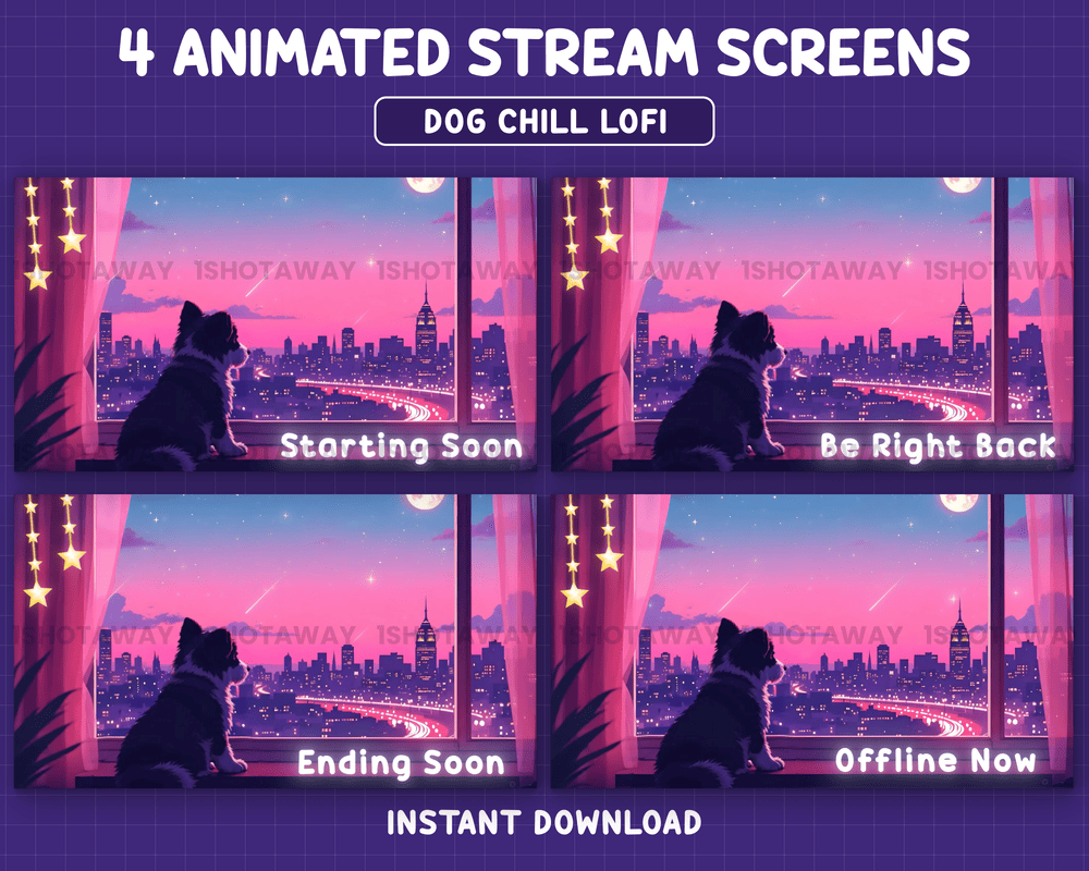 Whimsical Dog Starry Sky Stream Overlay – Cute Template for Streamers