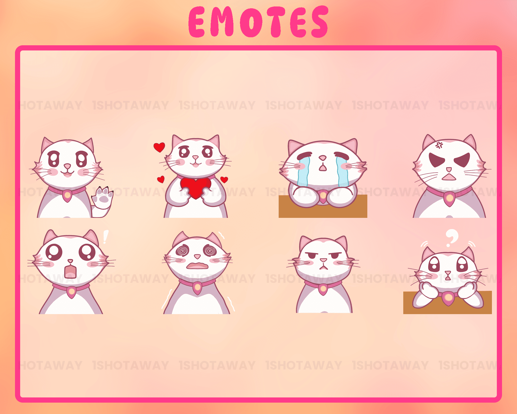 White and Pink Cat Stream Emotes for Twitch, Animated Emotes for Unique Channel Branding