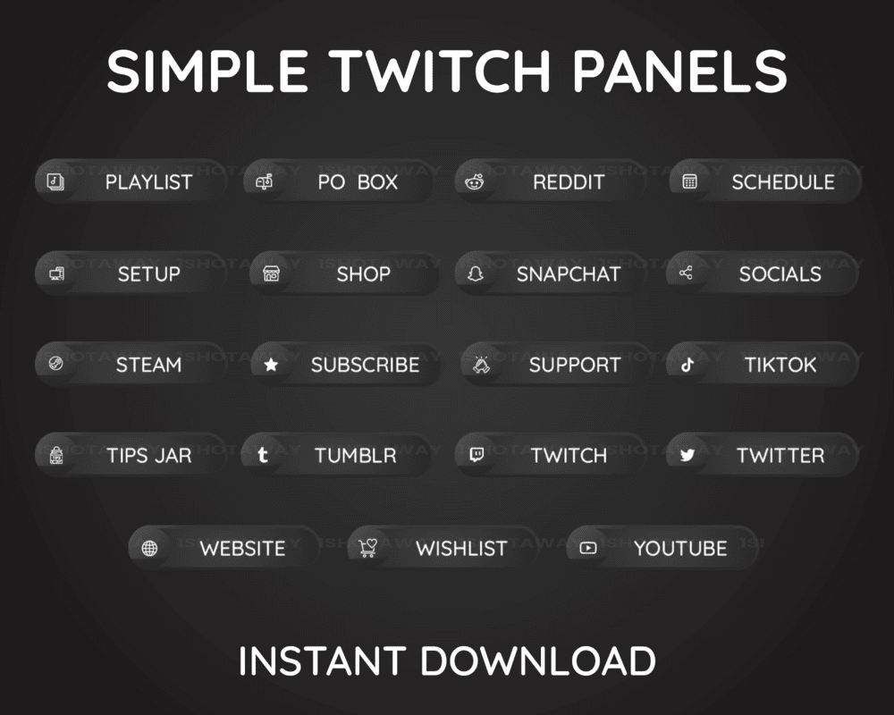 Simple Black White Stream Panels – Best Twitch & Streamlabs Panel Templates
