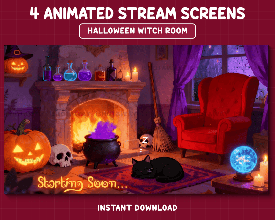 Halloween Witch Room Twitch Overlay | Spooky Stream Overlay 
