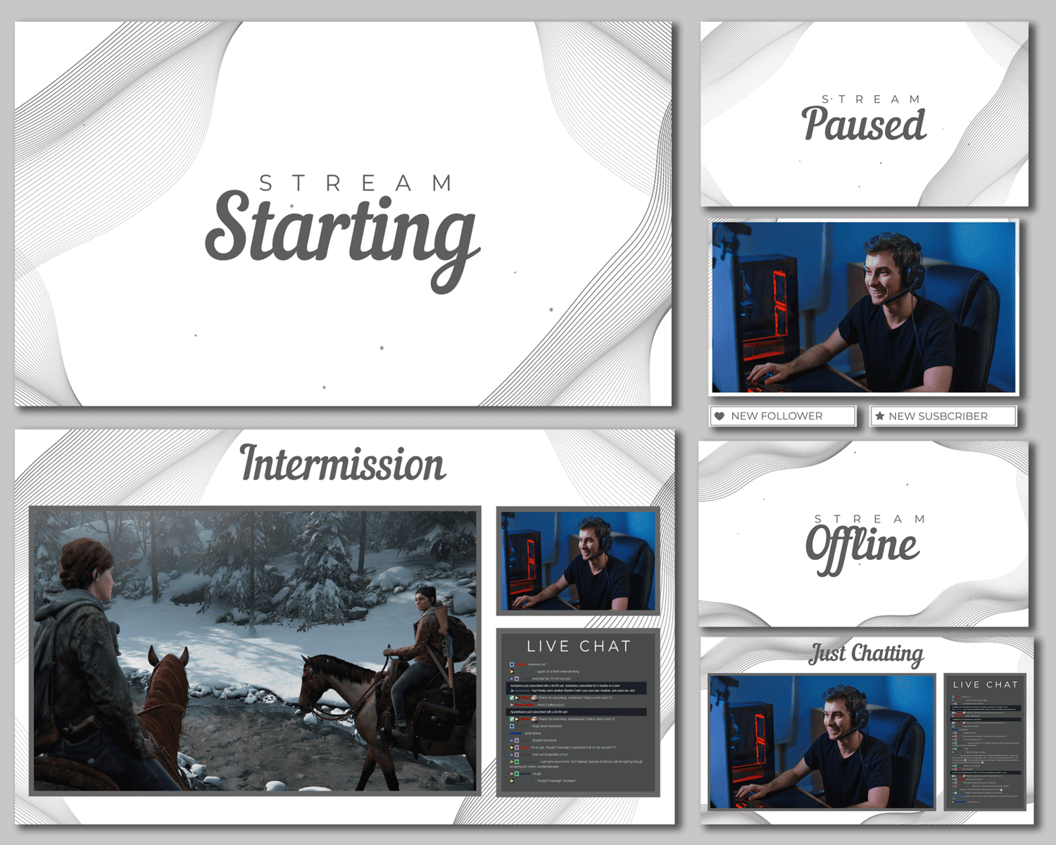 Black and White Waves Twitch Overlay – Elegant, Artistic, High-Contrast Visuals