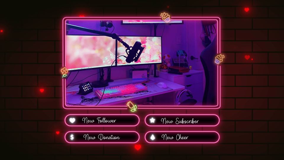 Neon Pink Valentine Overlay for Twitch – Animated, Festive, Modern Look