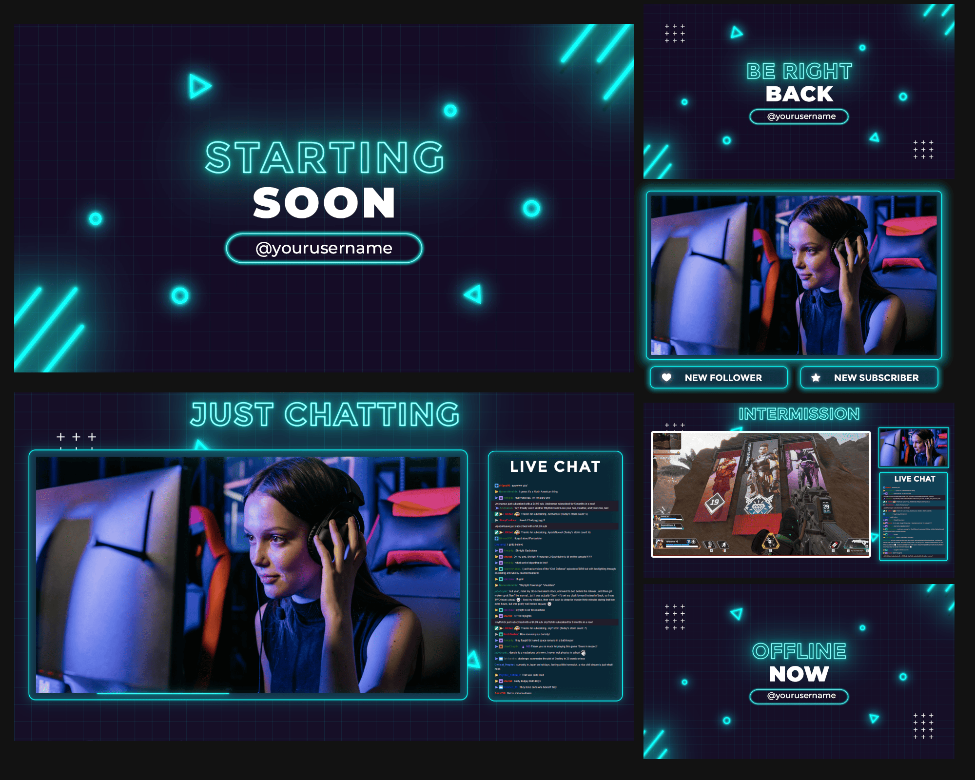Simple Cyan and Black Stream Overlay – Effortless Style for Streamers