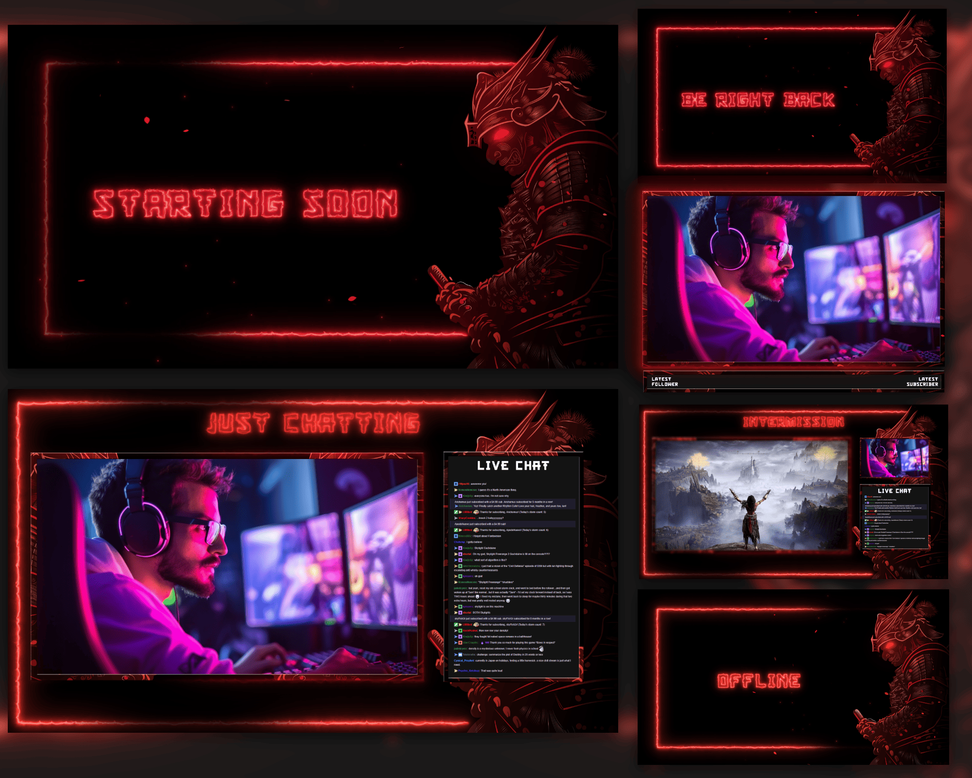 Samurai Black and Red Stream Overlay – Bold, Immersive Design for Twitch & OBS