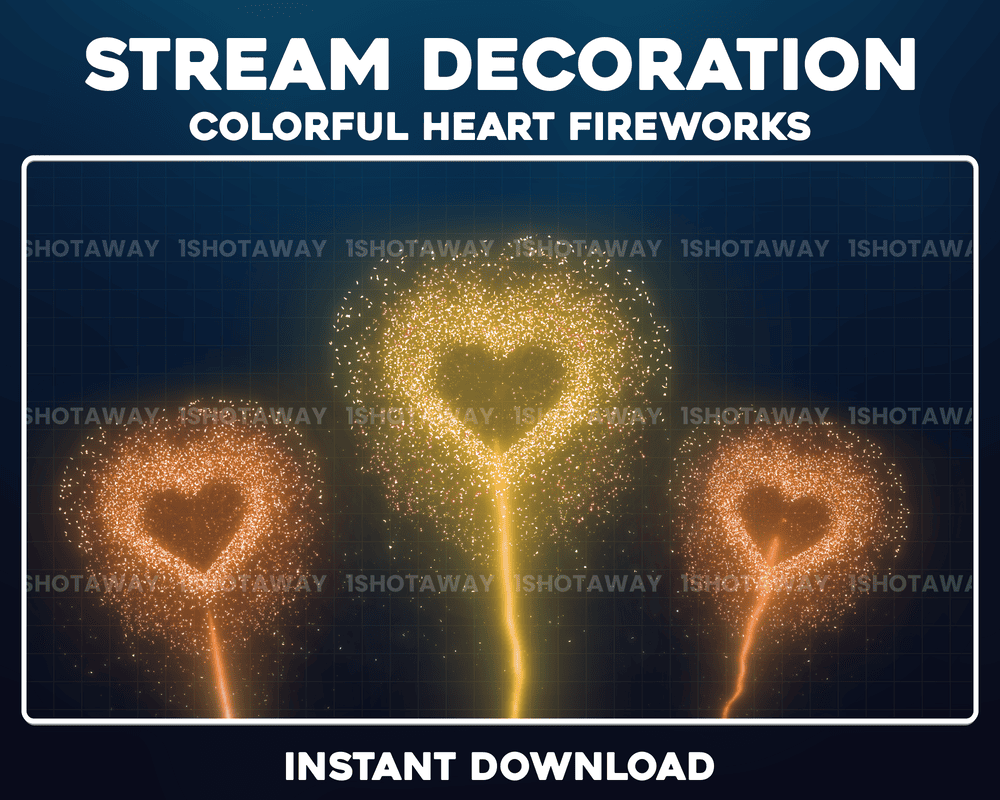 Vibrant Hearts Orange Yellow Fireworks Twitch Stream Overlay for OBS & Streamlabs