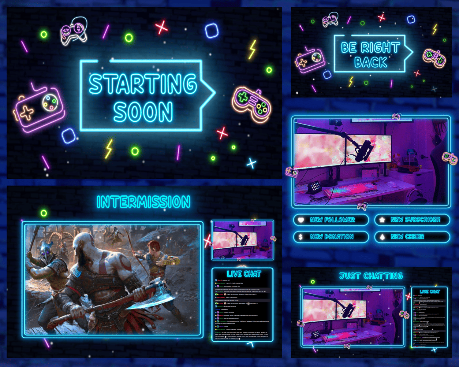 Gaming Controller & Neon Shapes Stream Overlay – Stylish Setup for Creators