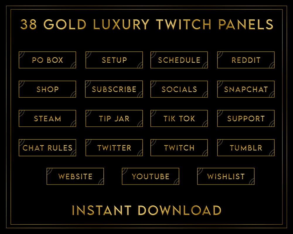 Premium Gold Black Stream Panels – Top Twitch & Kick Templates for Streamlabs