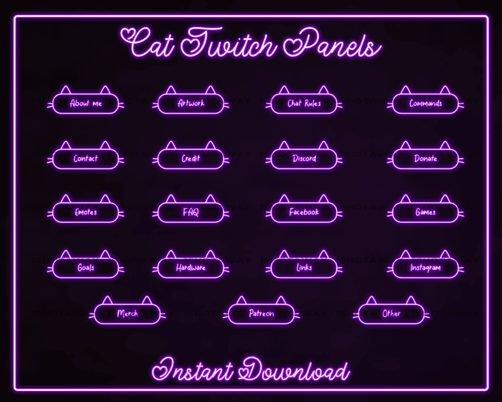 Cat Neon Panels Purple – Anime Stream Panels for Twitch & Streamlabs