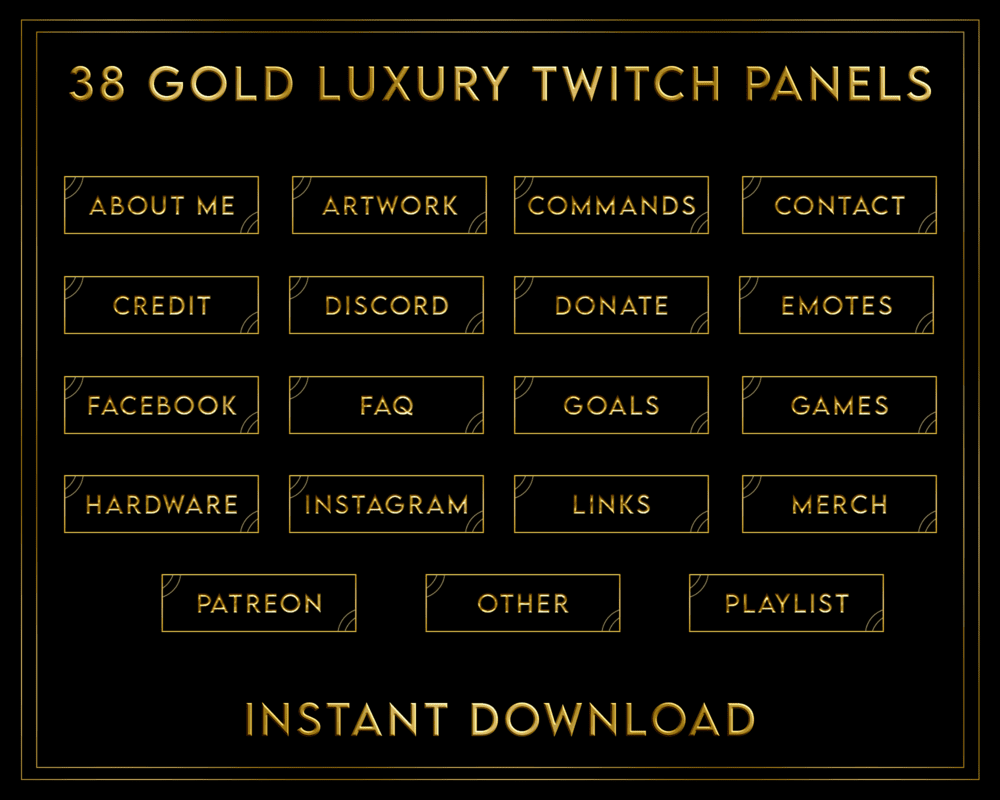 Premium Gold Black Stream Panels – Top Twitch & Kick Templates for Streamlabs