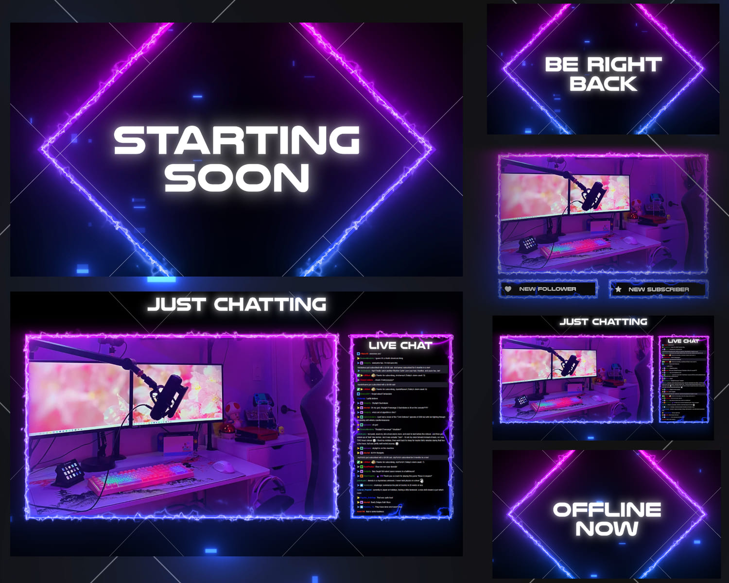 Neon Glitch Blue and Pink Overlay – Vibrant, Dynamic Stream Design for Twitch & OBS