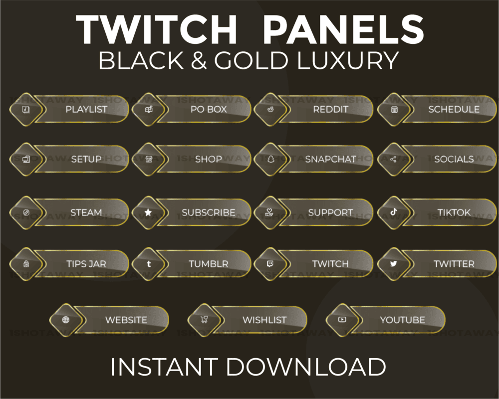 Black and Gold Luxury Stream Panels – Twitch & Streamlabs Templates